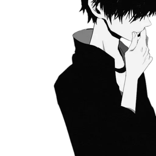 cara de anime, animação kun tristeza, o anime é preto, pessoas de anime estão tristes, menino de anime triste