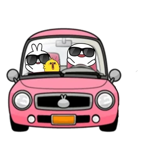 coche, máquina de escribir rosa, patrón de coche, ilustraciones de automóviles, conductor de coche de dibujos animados