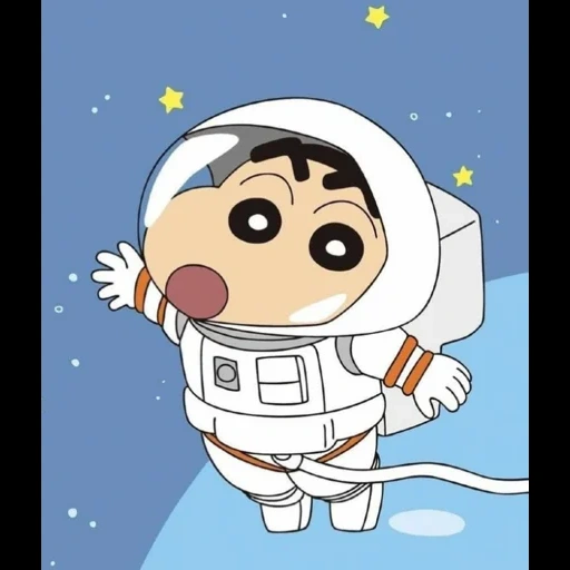 sin-chan, no espaço, astronauta, astronautas de cães, caráter cosmonaut