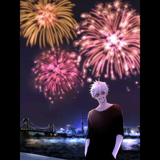 anime, anime salyut, anime guys, anime landscape, kiss fireworks anime shadow