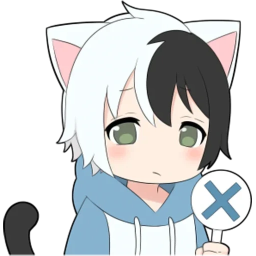 anime, anime chibi, cat boy white