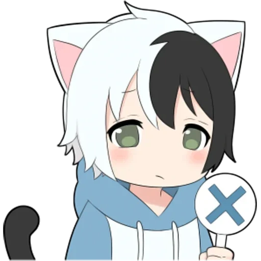 anime, anime chibi, katzenjunge weiß