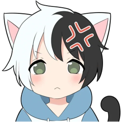 anime, anime chibi, cat boy white