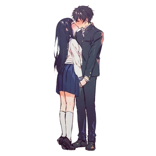 figure, anime lovers, anime kiss, lovely cartoon couple, kiss of anime hyouka