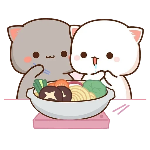 mochi cat, mochi peach cat, kitty chibi kawaii, gato de pêssego mochi mochi, kawaii cats um casal