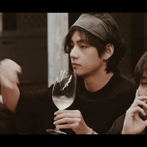 asian, human, korean actors, bts taehen without makeup, taehen with a glass of wine in ze soup