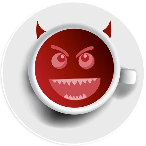 kaffee, smiley ist ein teufel, lächle verdammt, der böse smiley des dämons, an_idiot_who_likes_coffee