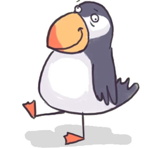 птица, penguin, птица пингвин, тупик мультяшный, пингвин красным клювом мульт