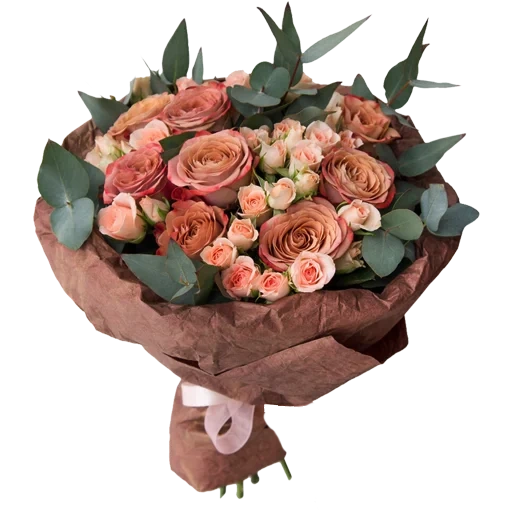 karangan bunga prefabrikasi, karangan bunga kecil, buket mawar kecil, rose kenya kapuchino, karangan bunga dengan mawar semak