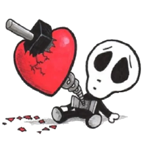 emo skeleton, heartbreak, squelette mignon, le coeur brisé, l'amour éternel du squelette