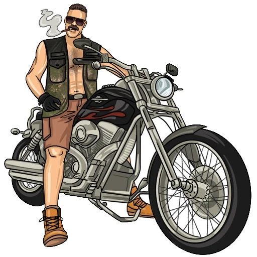 biker, motorrad, biker motorrad, biker mit einem weißen hintergrund, motorrad im gta stil