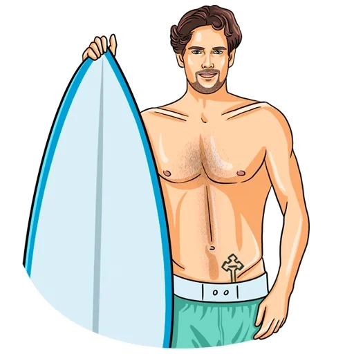 surfista, humano, o masculino, koen cryfish, vetor de desenho de surfista de cara