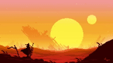 sunset, sunset warrior, samurai in sunset background, the samurai left the sunset, the sunset when the samurai left