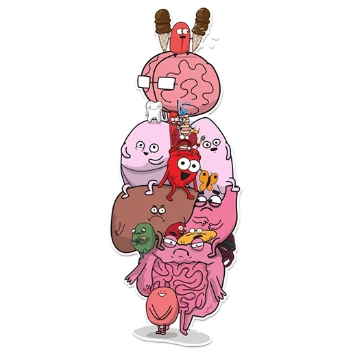 imunidade, o cérebro está intestino, termoregulação, o desajeitado yeti, órgãos internos do desenho animado