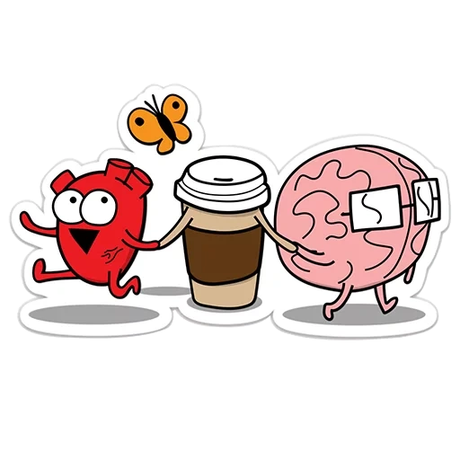 cérebro cardíaco, o cérebro do meme do café, o desajeitado yeti, o cérebro é o coração do café, bom dia comic
