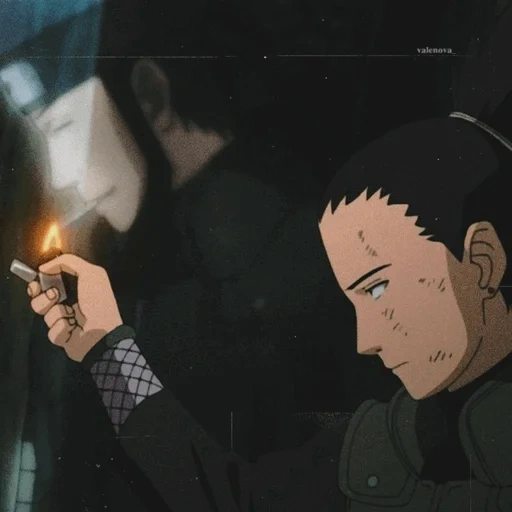 sikamaru nara, asuma shikamaru, shikamaru ghost asuma, asuma sarutobi shikamaru, shikamaru nara with a lighter