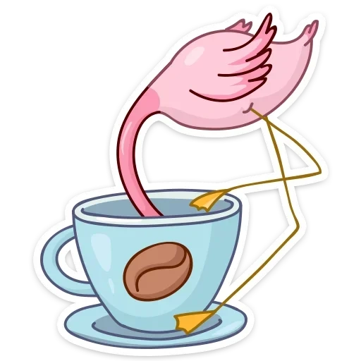 um copo, uma xícara de chá, um copo de café, flamingo ayo, copos de chá de desenho animado pires