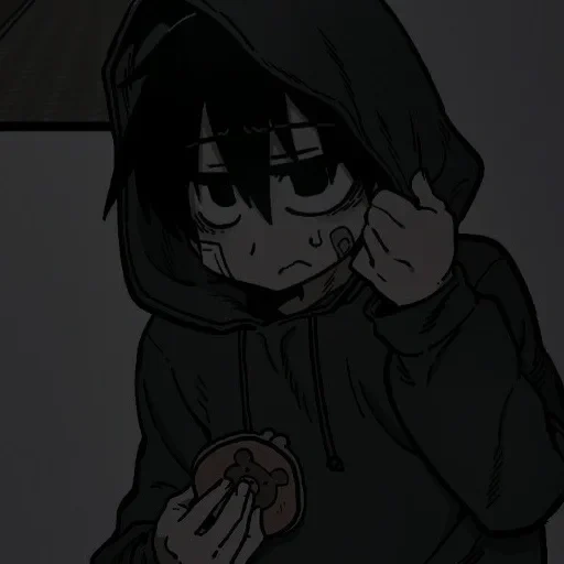 animation, figure, animation art, dark anime, sad boy anime