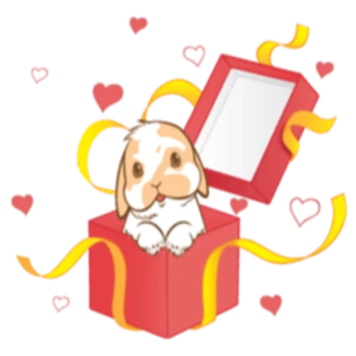 tener un regalo, dibujo de caja de liebre, caja de ilustración bebé, oso luna bastante libro, el símbolo del año nuevo es kot rabbit