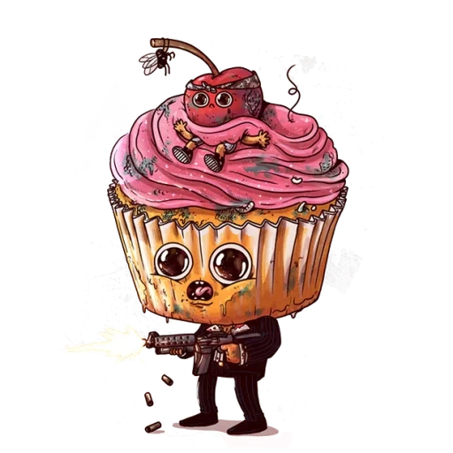 kexik, arte de cupcake, malvado kexik, michael mitchell artist food, dibujos animados de chocolate de magdalenas