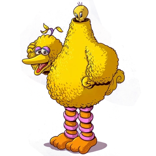 gros oiseau, poulet jaune, big bird street, grand personnage de poulet jaune, big yellow bird street sezam