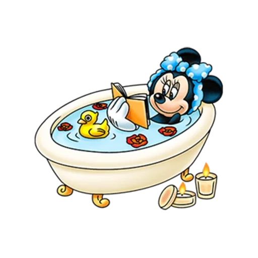 mickey mouse, badewanne cartoon modell, minnie mouse wäscht sich das gesicht, baby mickey mouse schläft