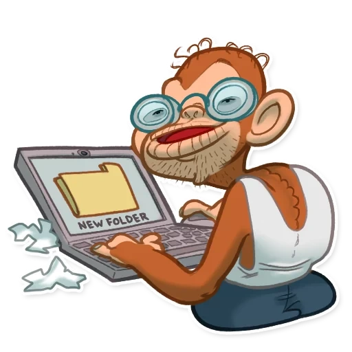 обезьяна, обезьянка, обезьяна ноутбуком, обезьянка за компьютером мульт