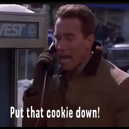 установка, кадр фильма, put that cookie down, арнольд шварценеггер