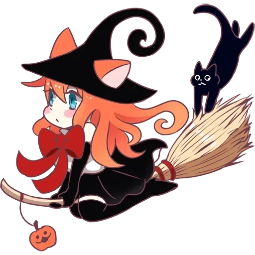 the witch, die hexe anime, bloom magische katze 6, hexe besen chibi, anime hexe halloween