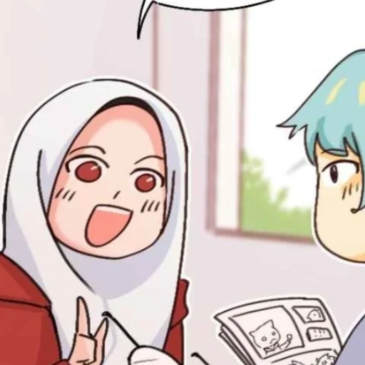 animación, muslim, chica, anime muslim, hijab cartoon