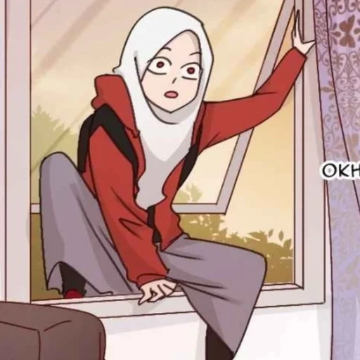 anime, jovem, anime muçulmano, anime de desenho animado, cartoon hijab