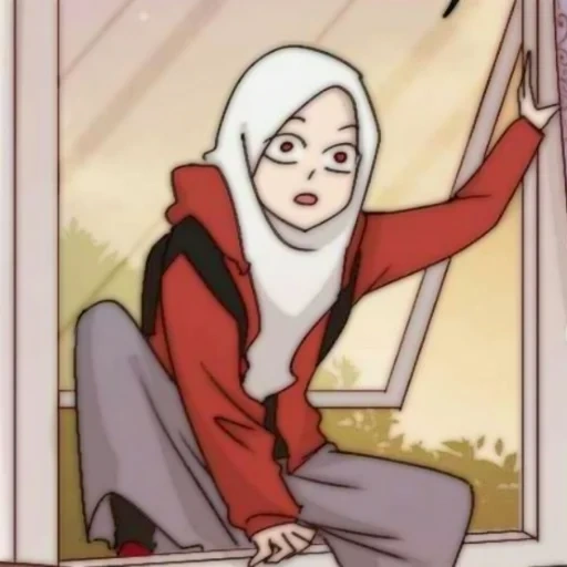 anime, young woman, cute anime, anime girl, hijab cartoon