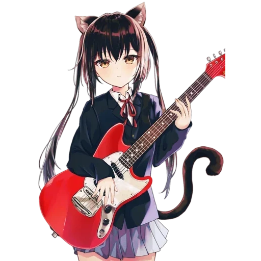 jours, nakano azusa, girl delaine, anime girl, azumi nakano frappe ses oreilles avec une guitare