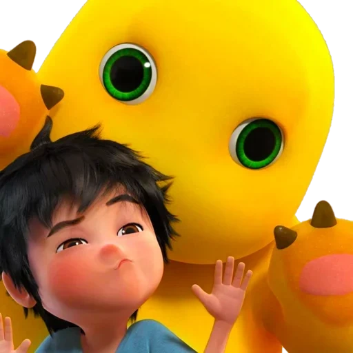 a toy, messenger, my brother, my boyfriend, cute chubby yellow dino and me 4 complete edition