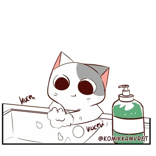 cat, cartoon cat, baby seal, colorful cat animation, cartoon of cat washing