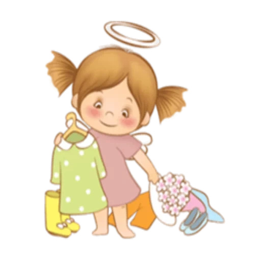 little girl, little girl, children's illustration, girl doll clip, top view illustration of girls