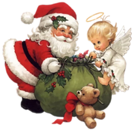 feliz natal, ruth morhead natal, ilustração de natal, fundo transparente papai noel, cartão de natal retrô