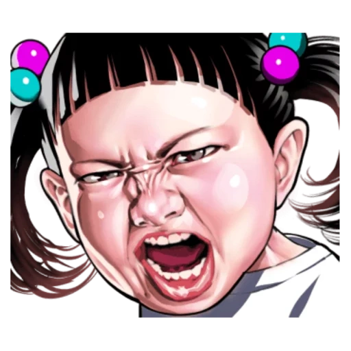 wajah, angry face, funny face, art laughing syndrome, kartun angry girl