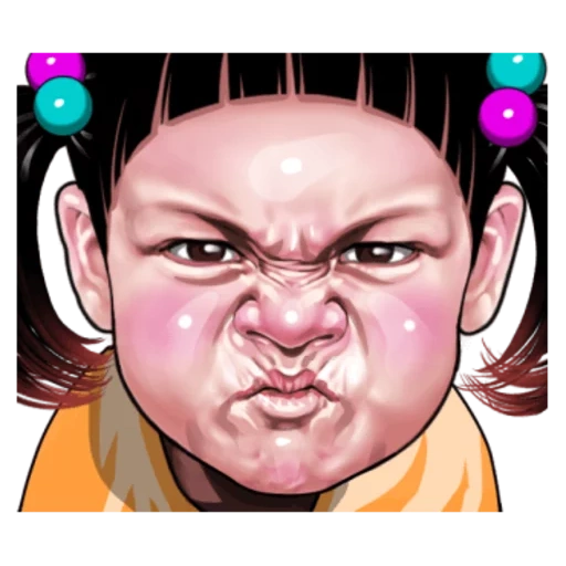 the face is funny, angry kid ugly, syndrome of laughter art, the characters are funny, angry girl cartoon