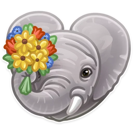 l'elefante, gli animali, elefante di moe, elefante con pinza, elementi di fiori