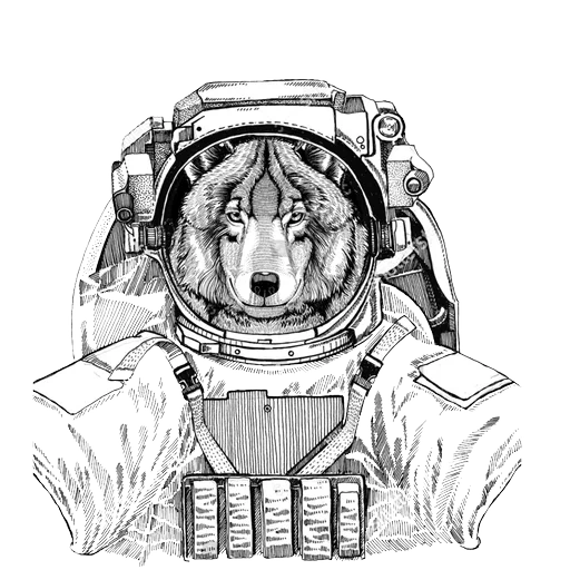 combinaison de loup, chat au dessin de la combinaison spatiale, dessin de la combinaison de chiens, dessiner des animaux d'espace, vache avec des dessins de combinaison spatiale avec un crayon