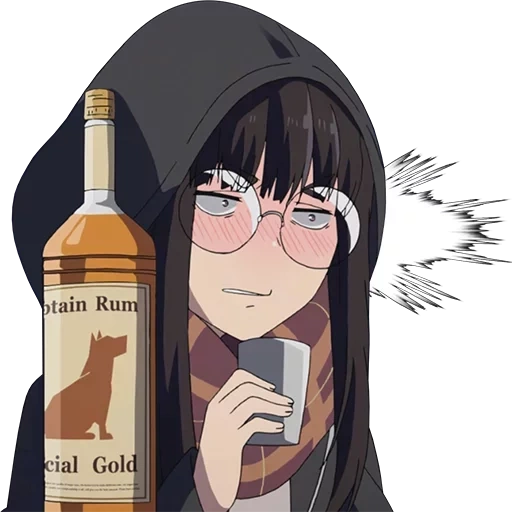 аниме, аниме алкоголь, аниме пьет водку, yuru camp аниме выпивка