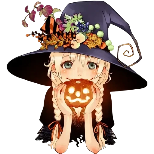 хэллоуин, ведьма аниме, аниме хэллоуин, шляпа ведьмы арт, аниме хэллоуин айсака