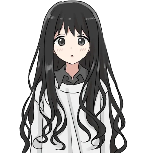 рисунок, мива аниме, аниме черными волосами, girl with long black hair, girl with bangs and black hair