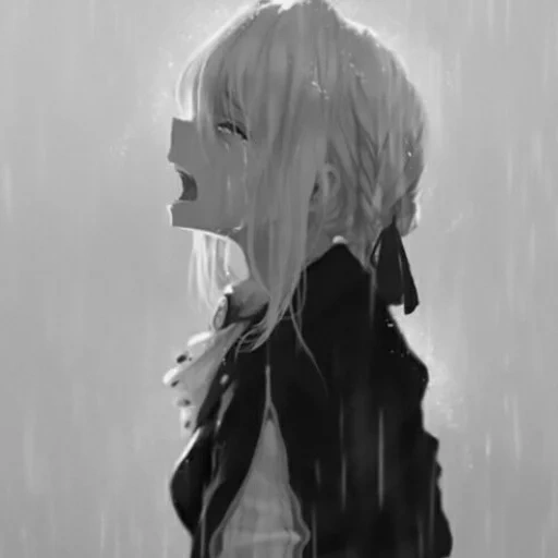 anime triste, tristezza dell'arte anime, violet evergarden, la ragazza piange arte, anime girl è triste