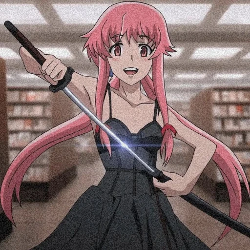 uno gessai, anime di yuno kasai, personaggio di anime, yuno gasai katana, tamino distrugge l'ira