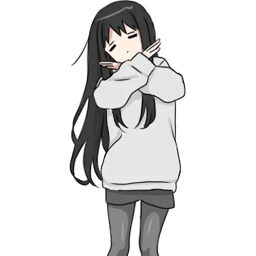 khomura, anime chan, gadis dengan rambut hitam panjang