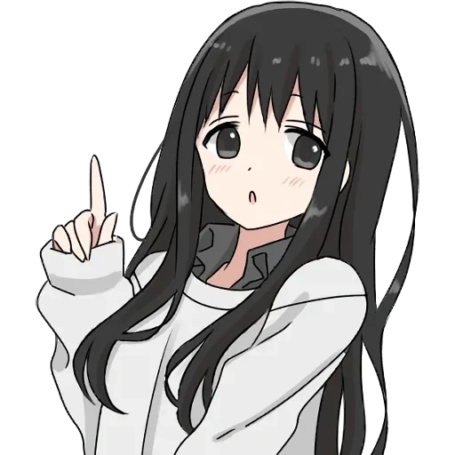 рисунок, мива аниме, long black hair, girl with bangs and black hair