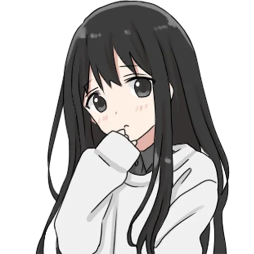 girl with black hair long sticker, nekosticker telegram, аниме, girl with long black hair стикеры, аниме тян стикеры