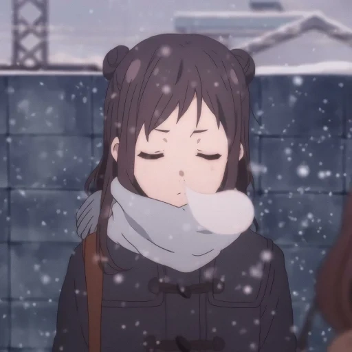 рисунок, аниме арты, снег аниме, аниме зима, аниме первый снег